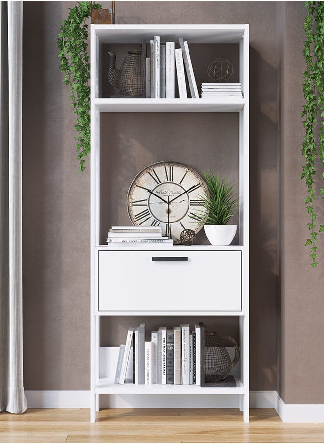 DANUBE HOME Aggron Book Case With 1 Door Cabinet 4 Tier Modern Design Wooden Book Organiser Cupboard Space Saving Display Storage Rack For Home Office Living Room Kitchen White  - Image 5
