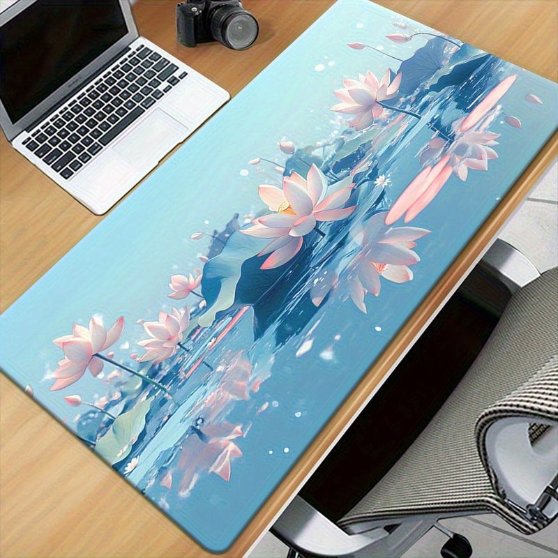 1pc Lotus Pond Print Large Gaming Mouse Pad 35.4 x 15.7 Inches Soft Rubber Base Smooth Fabric Surface Office Desk Mat Gift For Family And Friends - Image 4