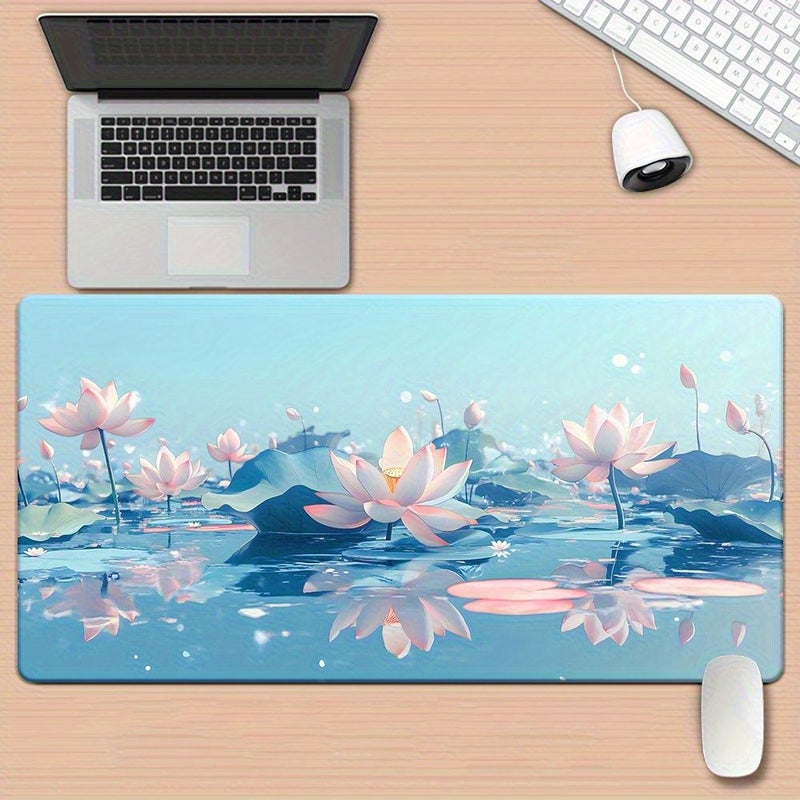 1pc Lotus Pond Print Large Gaming Mouse Pad 35.4 x 15.7 Inches Soft Rubber Base Smooth Fabric Surface Office Desk Mat Gift For Family And Friends - Image 1