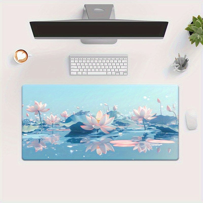 1pc Lotus Pond Print Large Gaming Mouse Pad 35.4 x 15.7 Inches Soft Rubber Base Smooth Fabric Surface Office Desk Mat Gift For Family And Friends - Image 5