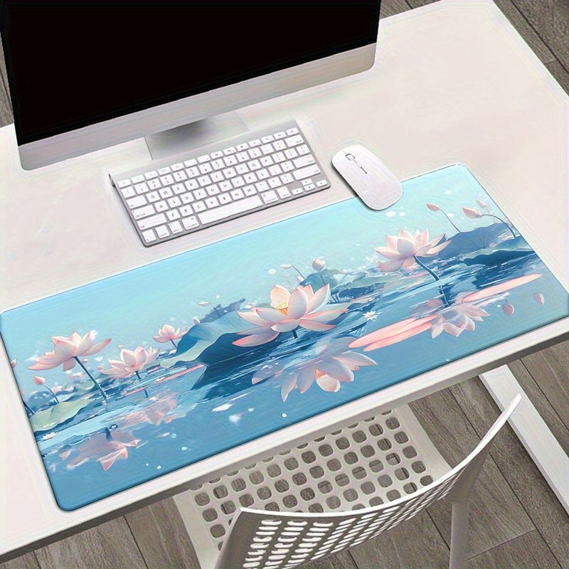 1pc Lotus Pond Print Large Gaming Mouse Pad 35.4 x 15.7 Inches Soft Rubber Base Smooth Fabric Surface Office Desk Mat Gift For Family And Friends - Image 2
