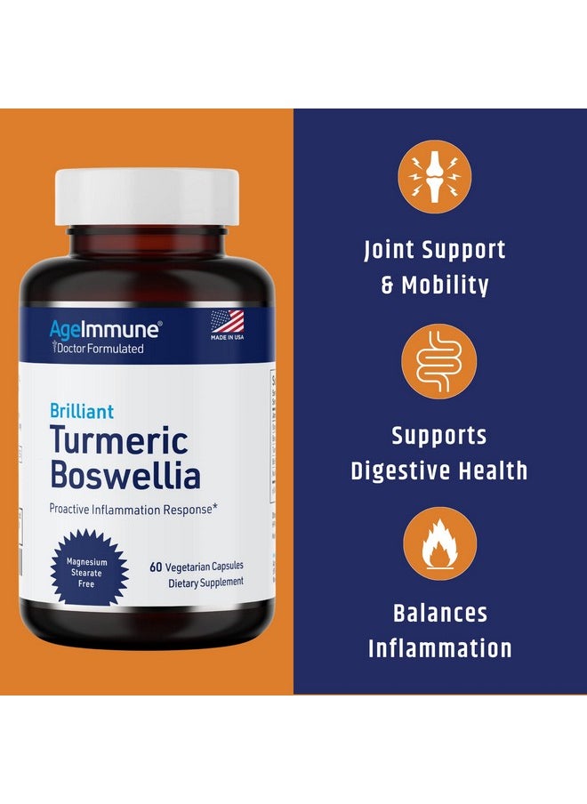 AgeImmune - Turmeric Curcumin (800Mg) And Boswellia Serrata (600Mg) Herbal Supplement With Black Pepper As Bioperine Inulin And Turmeric 95% Extract (100Mg) For Healthy Inflammation Response. (60 Capsules) - Image 1