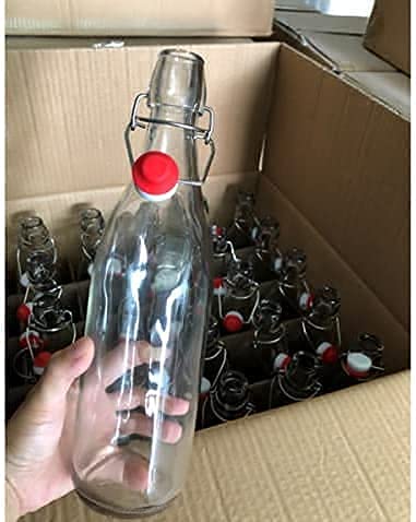 Avvic Mart Crystal Clear Transparent Glass Water Bottle with Air tight Leak Proof Swing Flip Top Cap Lid Bottle for Water Beer Soda and Beverages 1000ml Pack of 3 - Image 3
