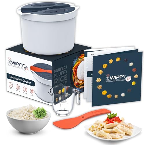 Zwippy Microwave Rice Cooker Steamer and Pasta Cooker with Strainer - Mess-Free Design, Dishwasher Safe, Cooks Up to 8 Cups - Image 1