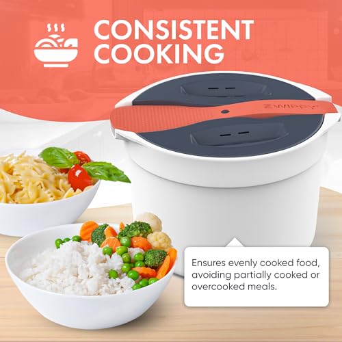 Zwippy Microwave Rice Cooker Steamer and Pasta Cooker with Strainer - Mess-Free Design, Dishwasher Safe, Cooks Up to 8 Cups - Image 5
