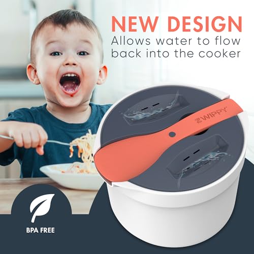 Zwippy Microwave Rice Cooker Steamer and Pasta Cooker with Strainer - Mess-Free Design, Dishwasher Safe, Cooks Up to 8 Cups - Image 3