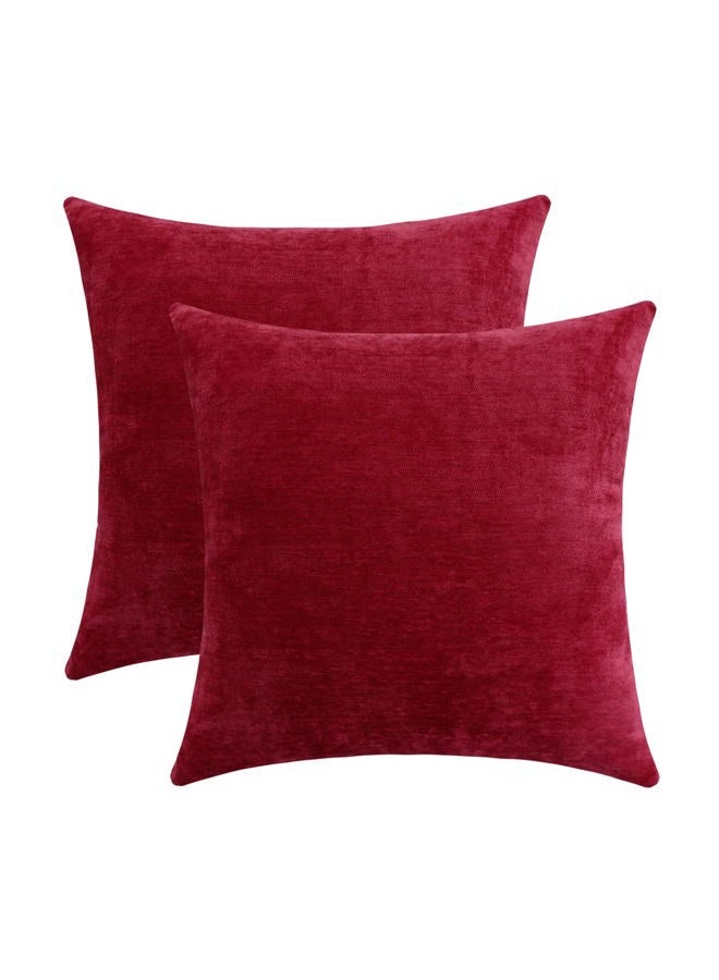 Jeneoo Decorative Bright Red Throw Pillow Covers Rustic Farmhouse Super Soft Square Chenille Comfy Solid Santa Cushion Couch Cases (Set of 2, 18 x 18 Inches) - Image 1