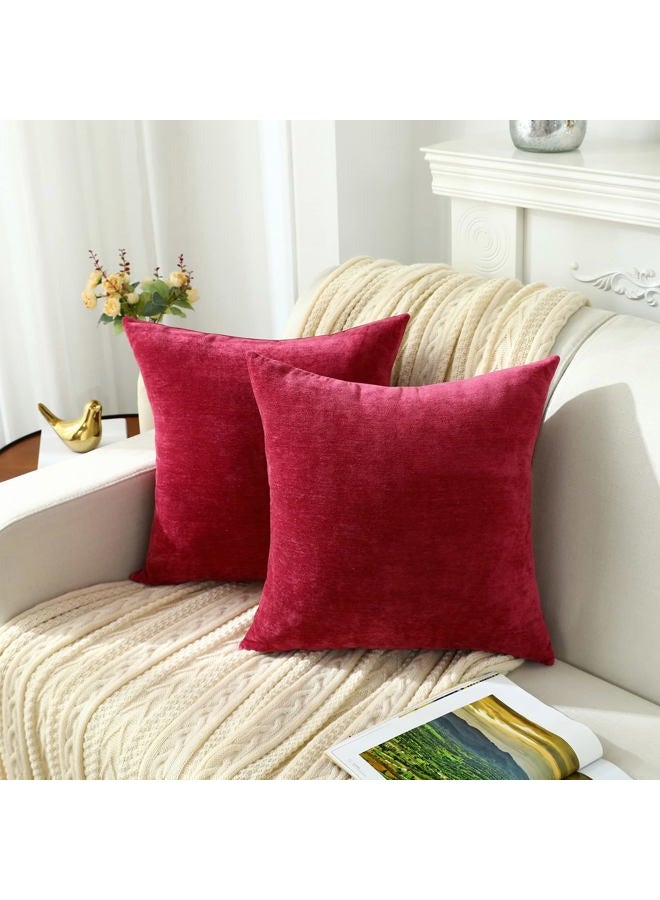 Jeneoo Decorative Bright Red Throw Pillow Covers Rustic Farmhouse Super Soft Square Chenille Comfy Solid Santa Cushion Couch Cases (Set of 2, 18 x 18 Inches) - Image 3