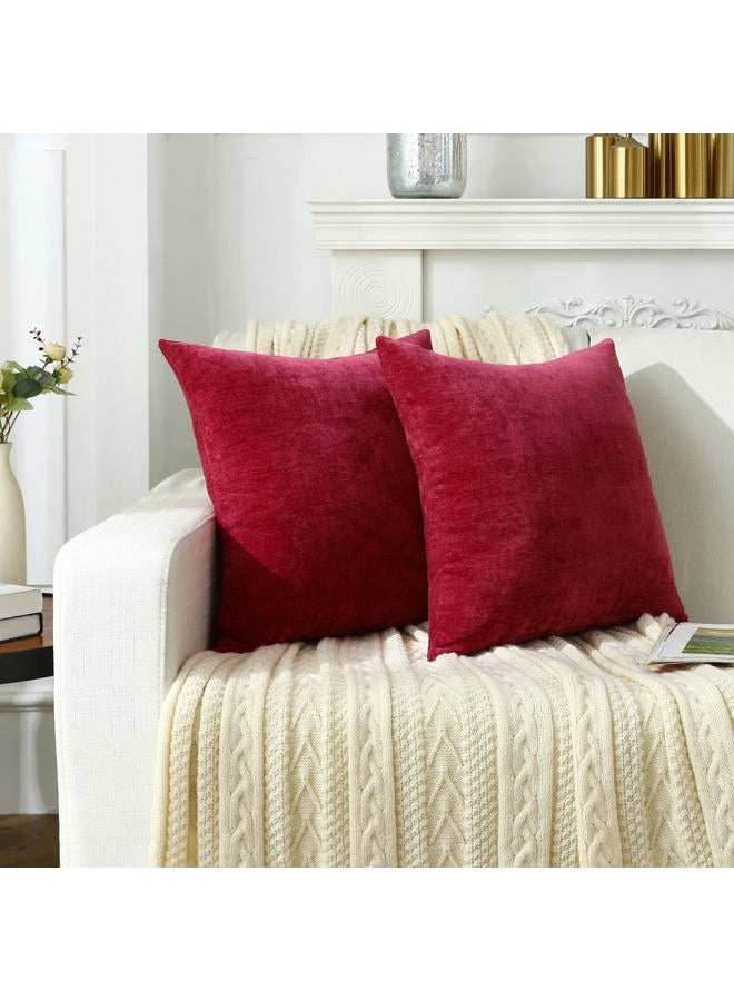 Jeneoo Decorative Bright Red Throw Pillow Covers Rustic Farmhouse Super Soft Square Chenille Comfy Solid Santa Cushion Couch Cases (Set of 2, 18 x 18 Inches) - Image 4