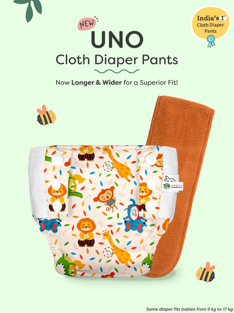 SuperBottoms Little Wheels Freesize UNO Supersoft Cloth Diaper with Velcro + Jungle Beats UNO Cloth Diaper Pants + 1 DryFeel Magic Pad - Reusable Freesize Combo - Image 4