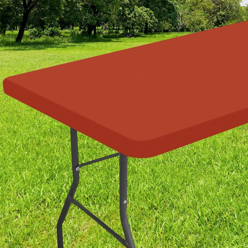 Smiry Rectangle Tablecloth Elastic Fitted Flannel Backed Vinyl Tablecloths for 6ft Folding Tables Waterproof Wipeable Table Covers for Indoor Outdoor Picnic and Camping Rust 30x72