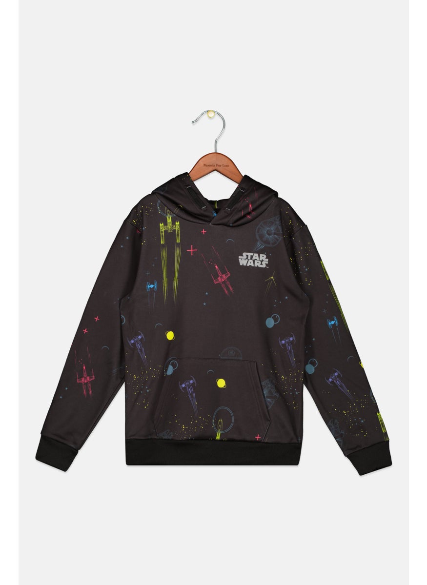 DIFUZED - Kids Boy Long Sleeve Allover Print Hoodie, Black - Image 1