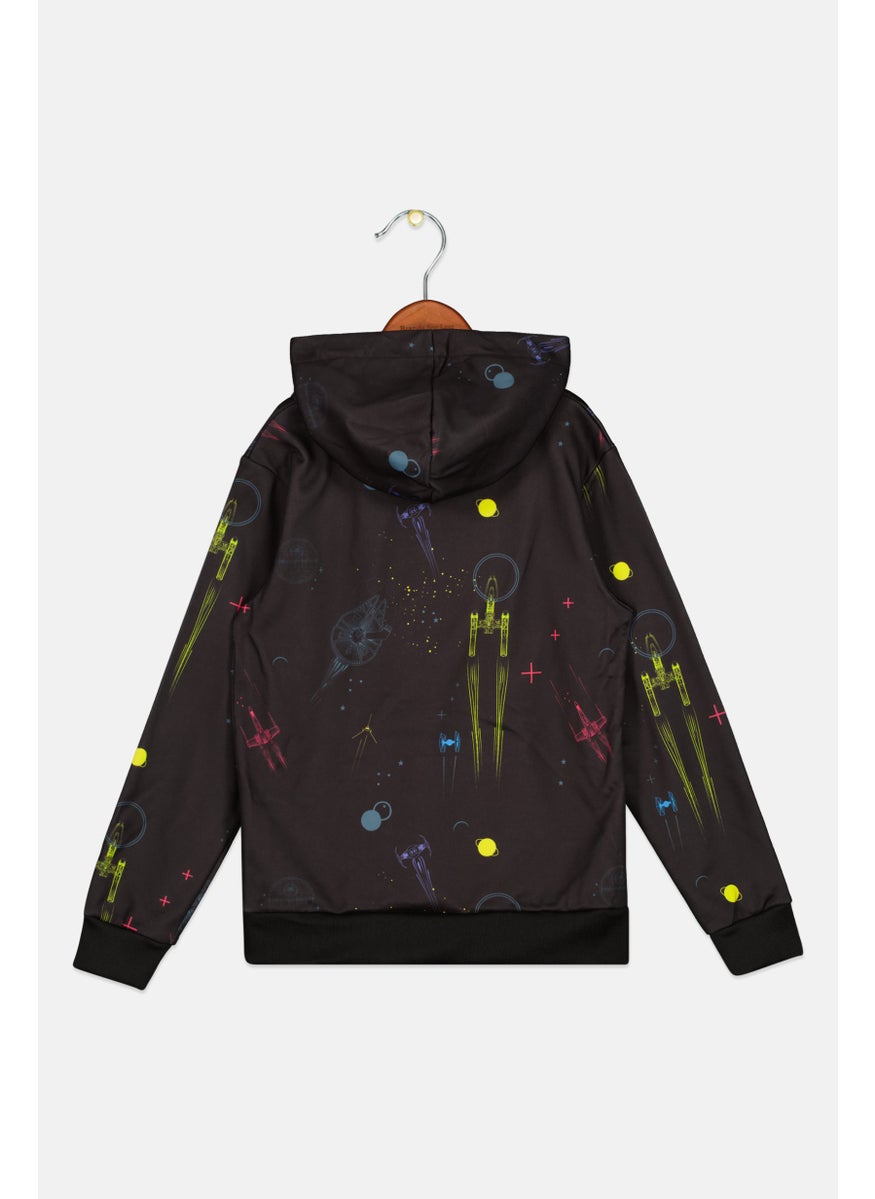 DIFUZED - Kids Boy Long Sleeve Allover Print Hoodie, Black - Image 1