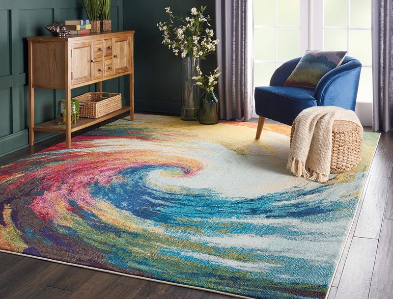 Nourison Home Celestial Multicolor Wave 53 x 73 Area Rug Abstract Spiral Bed Room Living Room Dining Room Kitchen Easy Clean Non Shedding 5 x 7