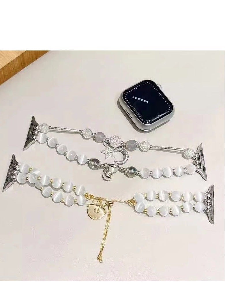 Starry Moon Crystal Chain Cat's Eye Stone Pure Handmade Sport  Power Watch Band AppleWatch Fine Flash Suitable Apple Watch Band S7/8/9E 41mm - Image 3