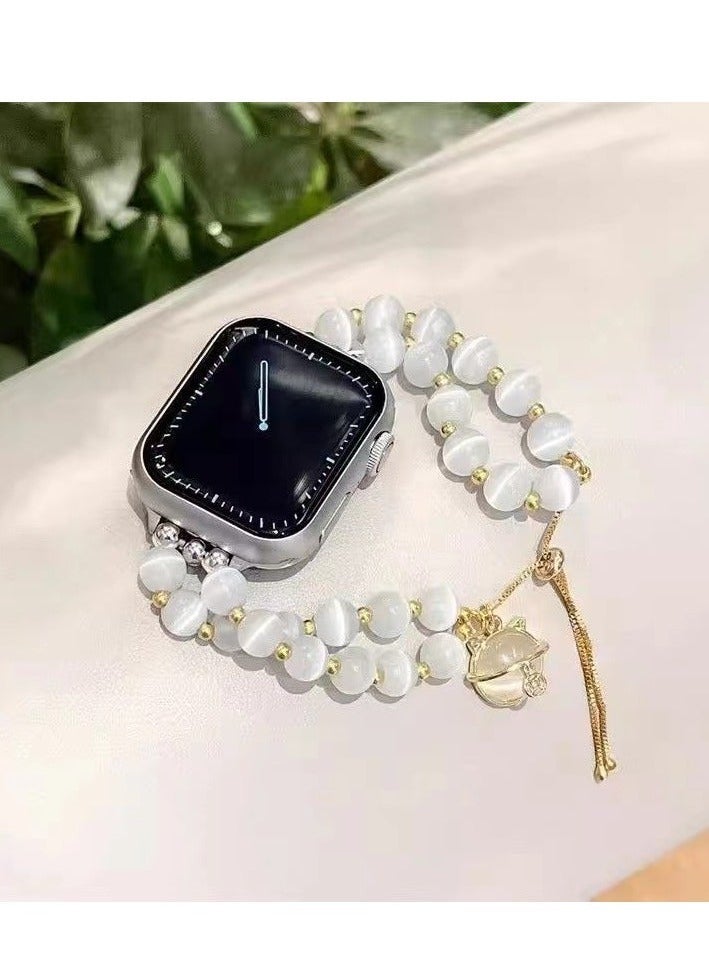 Starry Moon Crystal Chain Cat's Eye Stone Pure Handmade Sport  Power Watch Band AppleWatch Fine Flash Suitable Apple Watch Band S7/8/9E 41mm - Image 1