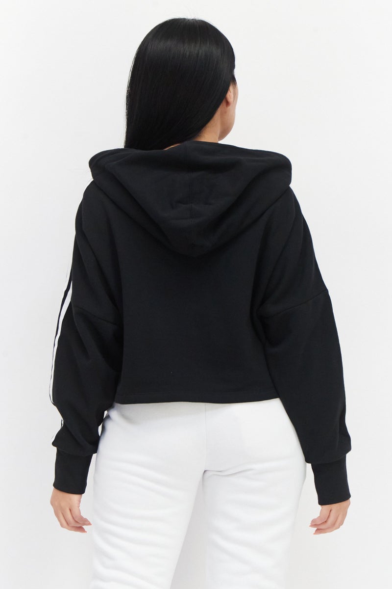 adidas Originals Women Sportswear Fit 3 Stripe Outdoor Cropped Hoodie, Black  - Image 3