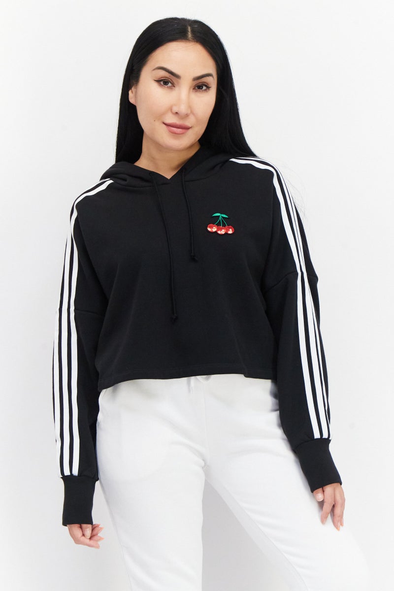 adidas Originals Women Sportswear Fit 3 Stripe Outdoor Cropped Hoodie, Black  - Image 1