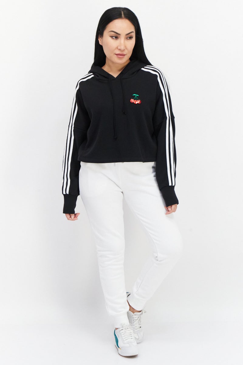 adidas Originals Women Sportswear Fit 3 Stripe Outdoor Cropped Hoodie, Black  - Image 2