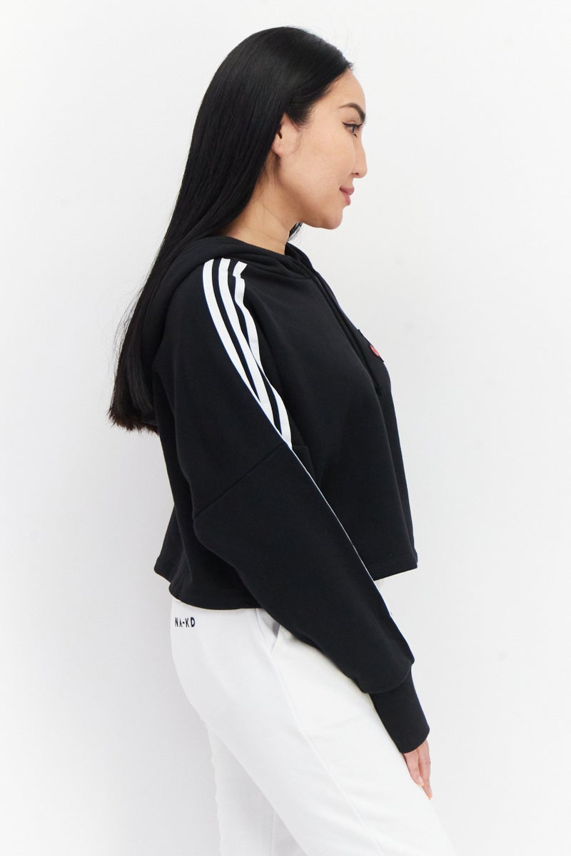 adidas Originals Women Sportswear Fit 3 Stripe Outdoor Cropped Hoodie, Black  - Image 4