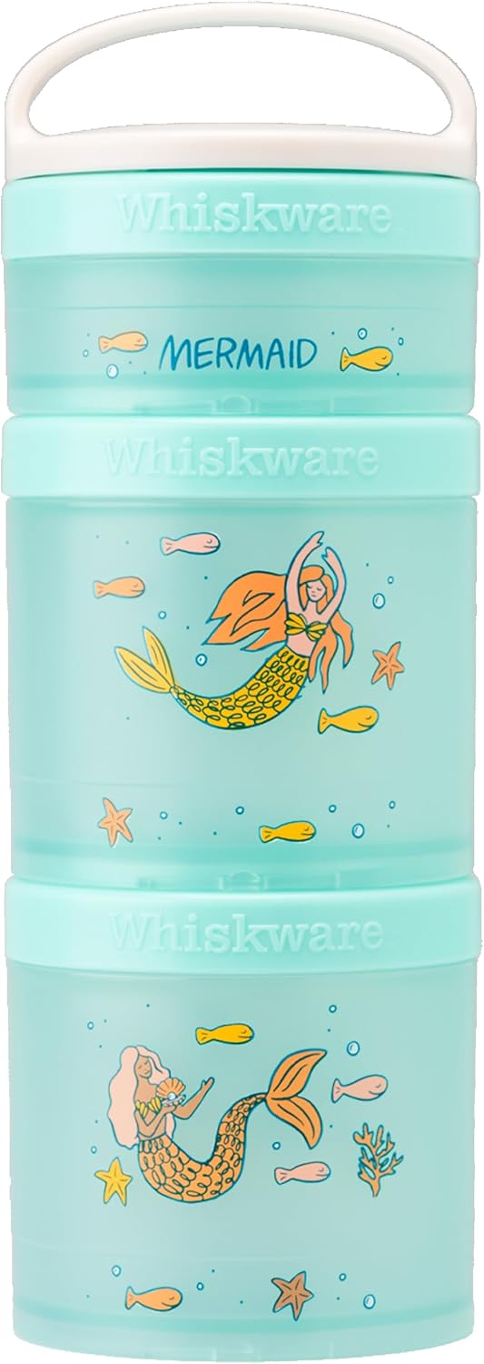 Whiskware حاويات وجبات خفيفة قابلة للتكديس للأطفال والرضع 3 أكواب وجبات خفيفة قابلة للتكديس للمدرسة أو السفر حزمة حورية البحر من 1 - Image 1