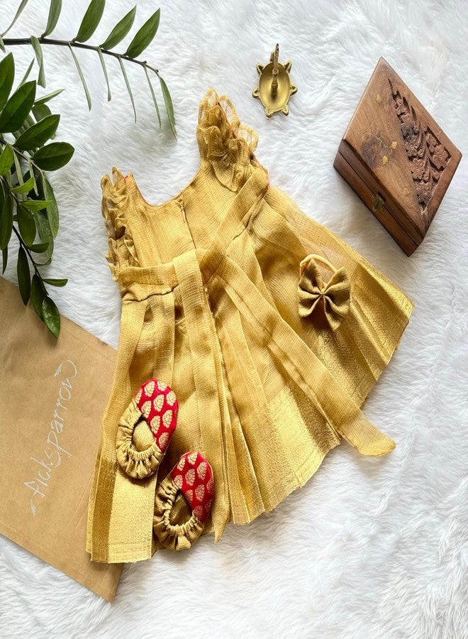 Picksparrow Baby Girl Taffeta Silk - Tissue Silktraditional Birthday Dress/Festive Indianwear With Headband And Booties (0-3 Months, Red), Midi, Fit And Flare - Image 3