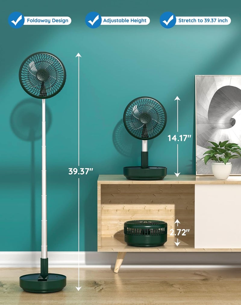 Primevolve Portable Oscillating Standing Fan,Rechargeable Battery Operated USB Floor Table Desk Fan with Remote, Bedroom Camping Travel Fans Green 7.7" - Image 2