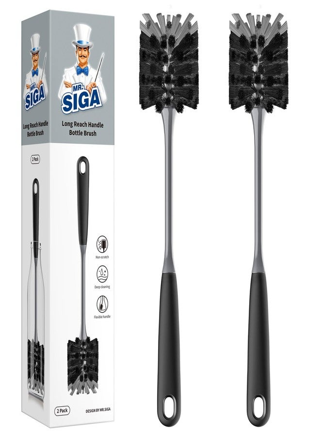 Mr Siga MR.SIGA Long Handle Bottle Brush, Flexible Scrub Brush for Water Bottles, Glasswares, Mugs, Black, 2 Pack