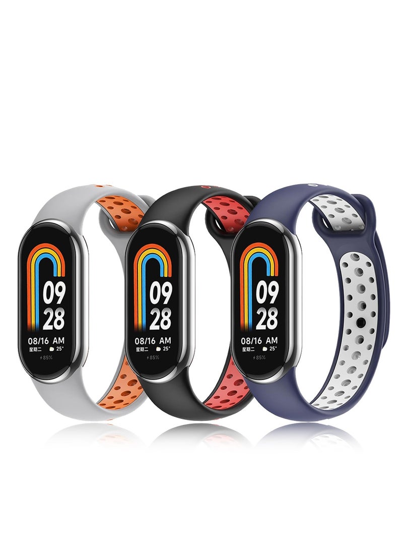 SYOSI Replacement Band for Xiaomi Mi Band 8 Straps Two Toned | Porous | Breathable | Multi Air Holes Design | Fashion Sporty Watch Bands, for Xiaomi Mi Band 8 (3 Pcs) - Image 1