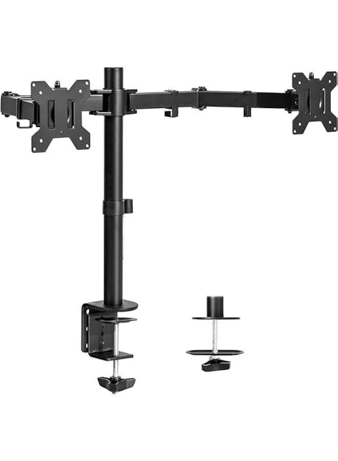 HOOKOR Dual Monitor Desk Mount, Heavy Duty Fully Adjustable Steel Stand, Holds 2 Computer Screens up to 30 inches and Max 22lbs Each, Gaming Monitor Stand with Clamp and Grommet Mounting Base - Image 1