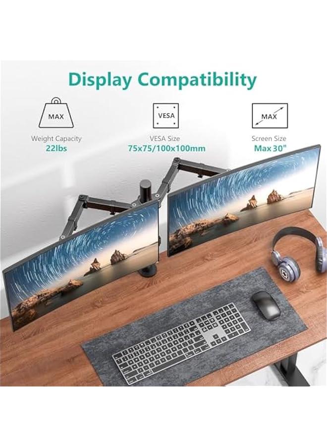 HOOKOR Dual Monitor Desk Mount, Heavy Duty Fully Adjustable Steel Stand, Holds 2 Computer Screens up to 30 inches and Max 22lbs Each, Gaming Monitor Stand with Clamp and Grommet Mounting Base - Image 5