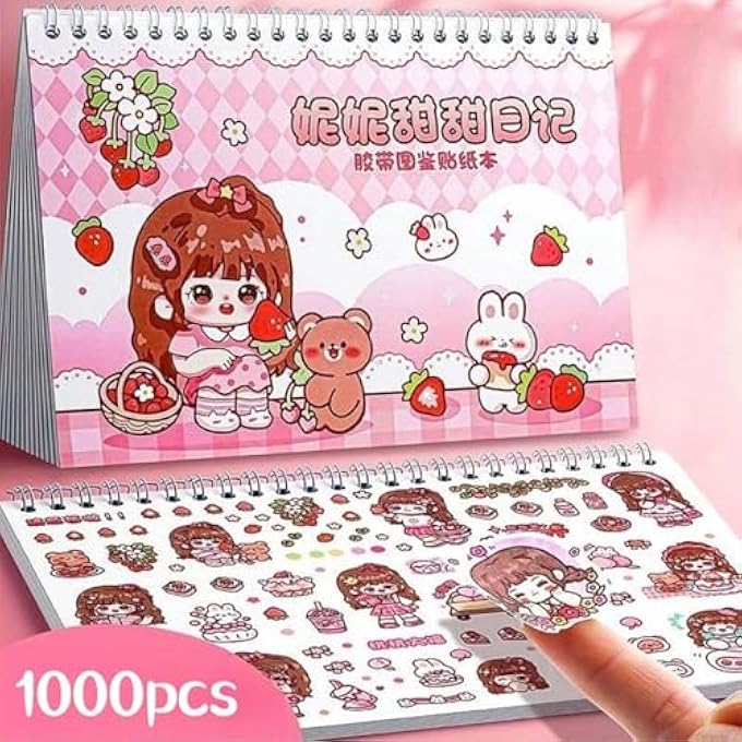 ADORABLE CARTOON CHARACTER STICKER BOOK FEATURING 1,000 MINI SELF-ADHESIVE DECORATIVE STICKERS - PERFECT FOR DIY SCRAPBOOKING, JOURNALING, AND CRAFTING; INCLUDES IRREGULAR SHAPES - Image 3