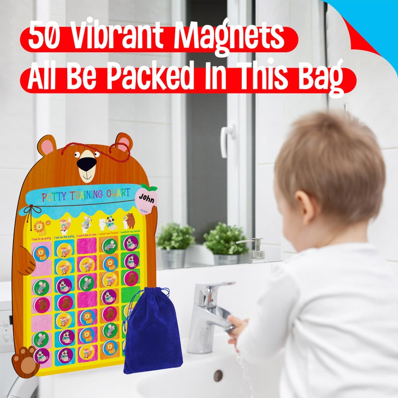 SpriteGru Magnetic Potty Training Chart, Animals Reward Potty Training Chart with 50 Reusable Animal Magnets Plus 45 Stickers and a Storage Bag, Perfect for Boys & Girls, Multiple Toddlers (14.2â€ X 10â€) - Image 5
