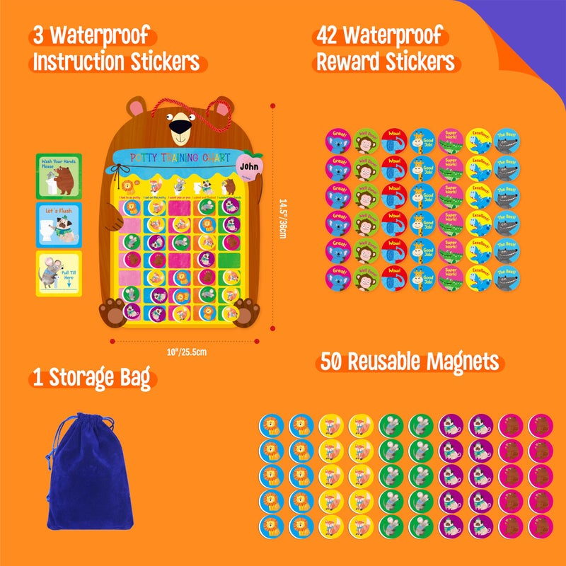 SpriteGru Magnetic Potty Training Chart, Animals Reward Potty Training Chart with 50 Reusable Animal Magnets Plus 45 Stickers and a Storage Bag, Perfect for Boys & Girls, Multiple Toddlers (14.2â€ X 10â€) - Image 2