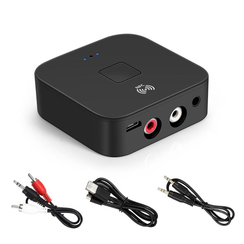 Bluetooth 5.0 Receiver: Black, BT 5.0 & NFC Connection, Built-in Microphone - Hands-free Call, Dual Audio Port Wireless Audio Receiver for Car, Home Speakers, Wired Headphones - Image 1