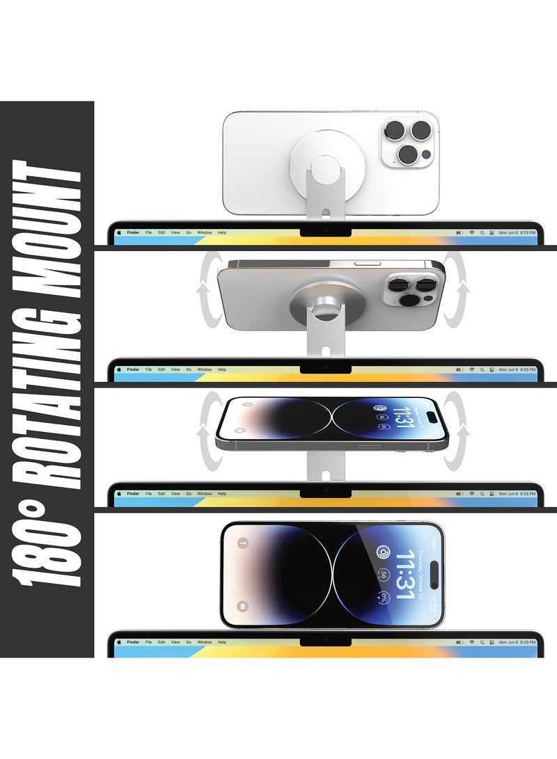 SYOSI Hidden mobile phone holder, lim Magnetic Phone Holder Swivels 180° for Laptops and Monitors - Adjustable Magnetic Arm - Compatible with iPhone 14/13/12 Plus Pro Max Mini - Image 4