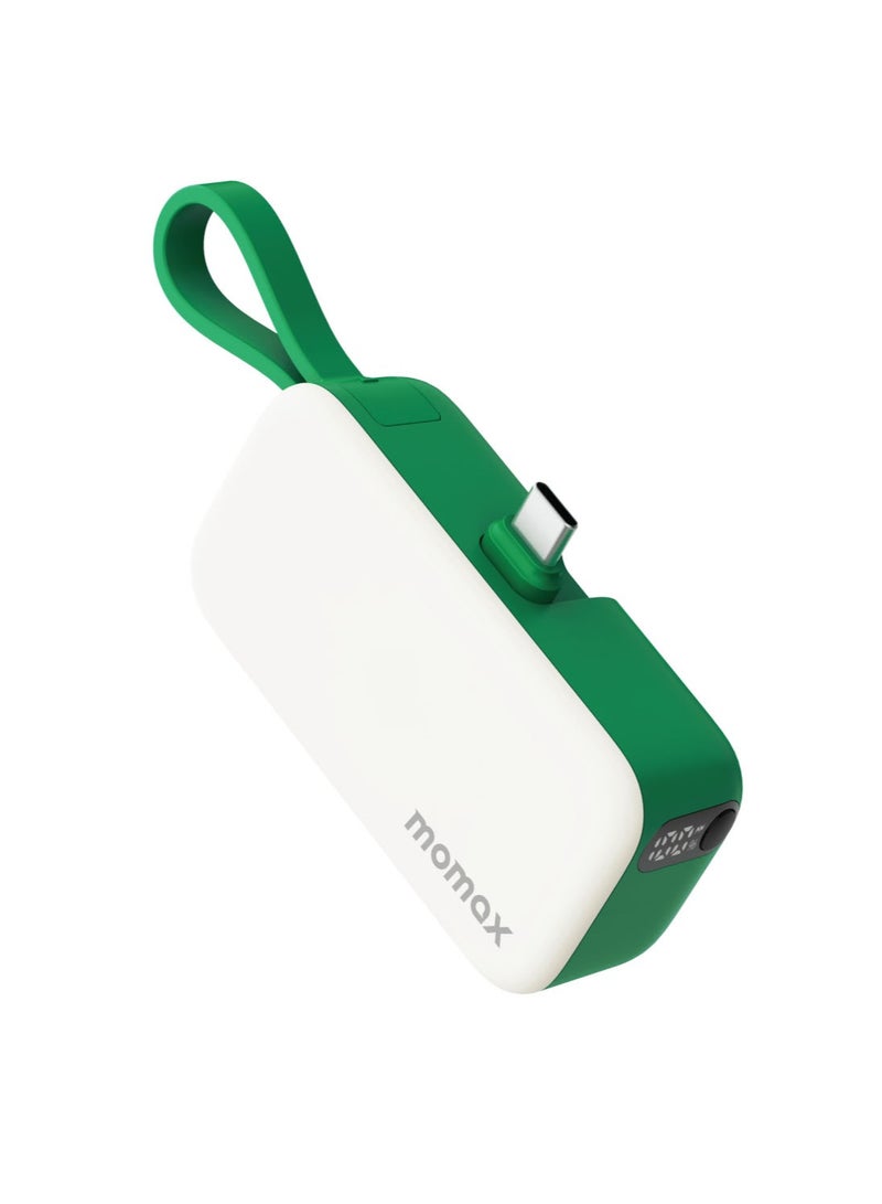 Momax 1-Power Mini Battery Pack 5000 mAh Power Bank [20W] with Built-in USB-C PD Cable - Green - Image 1