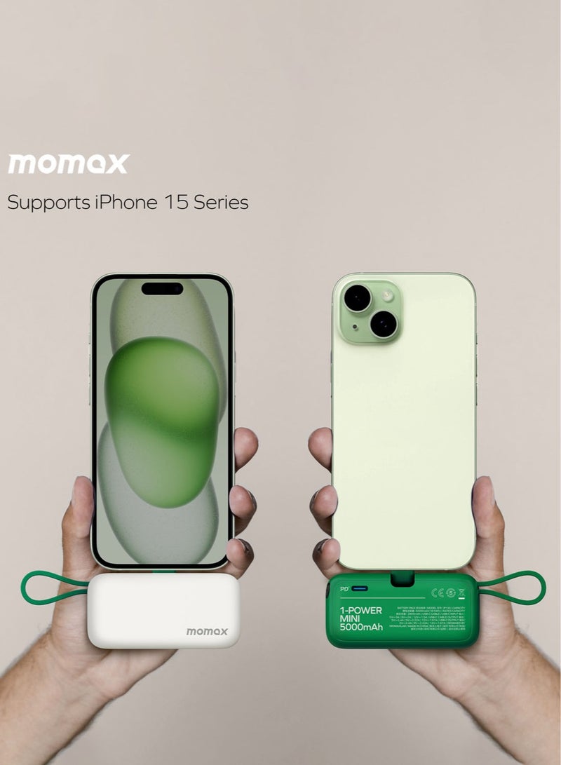 Momax 1-Power Mini Battery Pack 5000 mAh Power Bank [20W] with Built-in USB-C PD Cable - Green - Image 3
