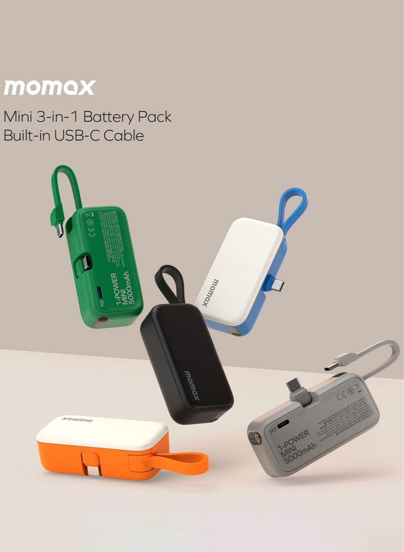 Momax 1-Power Mini Battery Pack 5000 mAh Power Bank [20W] with Built-in USB-C PD Cable - Green - Image 5