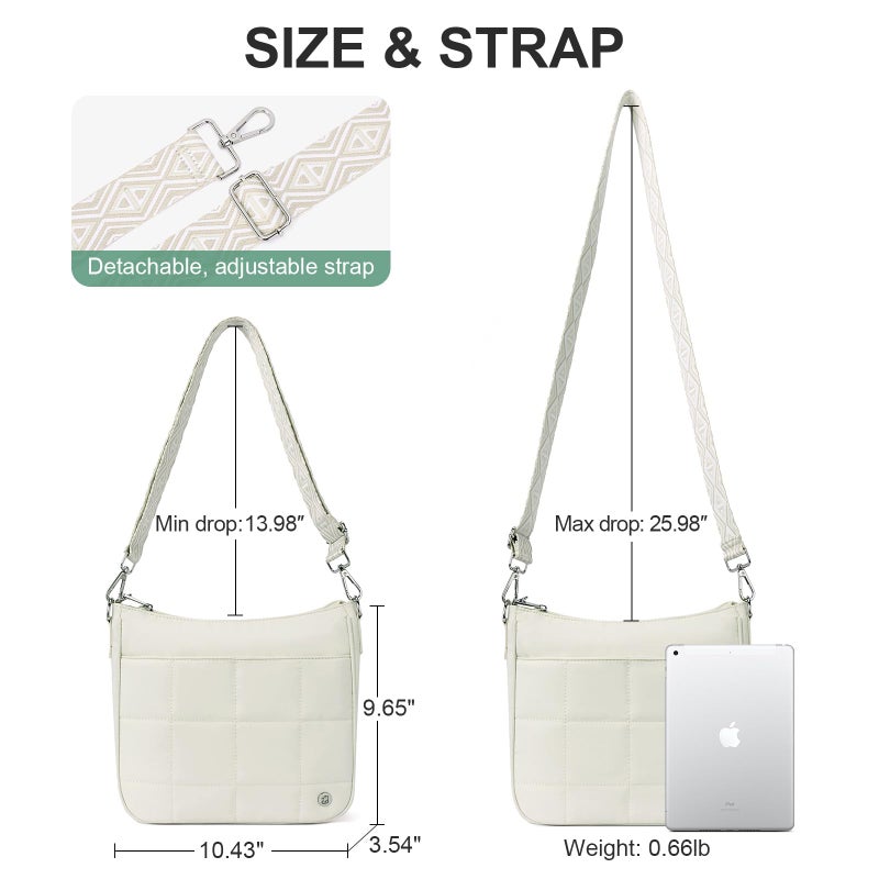 Lexiyat Anti Theft Crossbody Bags for Women,Quilted Puffer Travel Purses Shoulder Hobo Bag Handbag with Guitar Strap Beige - Image 5
