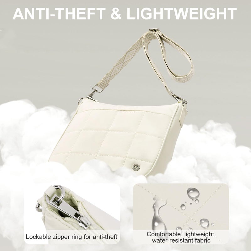 Lexiyat Anti Theft Crossbody Bags for Women,Quilted Puffer Travel Purses Shoulder Hobo Bag Handbag with Guitar Strap Beige - Image 4