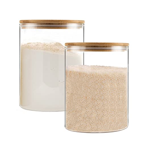 YUNCANG Glass Storage Jars,2 PACK -108oz/3200ml Clear Glass Food Storage Containers with Airtight Bamboo Lid Stackable Kitchen Canisters for Candy,Cookie,Rice,Sugar,Flour,Pasta,Nuts and Spice Jars - Image 1