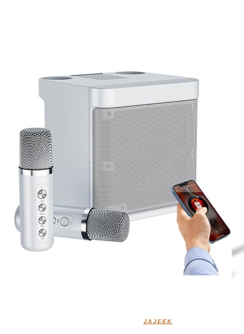 JAJEEK Karaoke Machine with 2 Wireless Microphones, Portable Bluetooth Karaoke Speaker PA System with Echo and Vocal Cut, TF Card, AUX-In, USB Flash Disk Support – Perfect for Indoor & Outdoor Parties, Family Gatherings, and Singing Fun - Image 1
