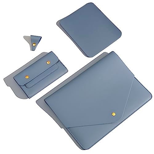 Benfan PU Leather Laptop Sleeve 16 Inch Compatible with New MacBook Pro 16 A2991 A2780, MacBook Pro 15, Surface Book 15, Dell XPS 15 with Small Pouch, Mouse Pad and Cord Organizer Color Blue - Image 1