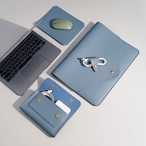 Benfan PU Leather Laptop Sleeve 16 Inch Compatible with New MacBook Pro 16 A2991 A2780, MacBook Pro 15, Surface Book 15, Dell XPS 15 with Small Pouch, Mouse Pad and Cord Organizer Color Blue - Image 3