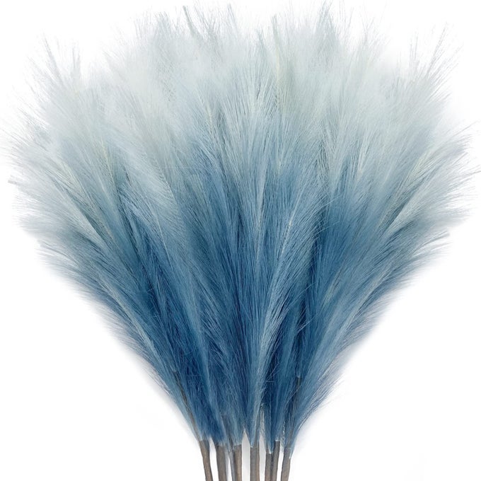 8PCS 354 BLUE COLORFUL FAUX PAMPAS GRASS FLUFFY ARTIFICIAL BULRUSH BRANCHES BOHO DECOR FILLER TALL PAMPAS GRASS REED FLUFFY STEMS FOR LIVING ROOM WEDDING DECORATION