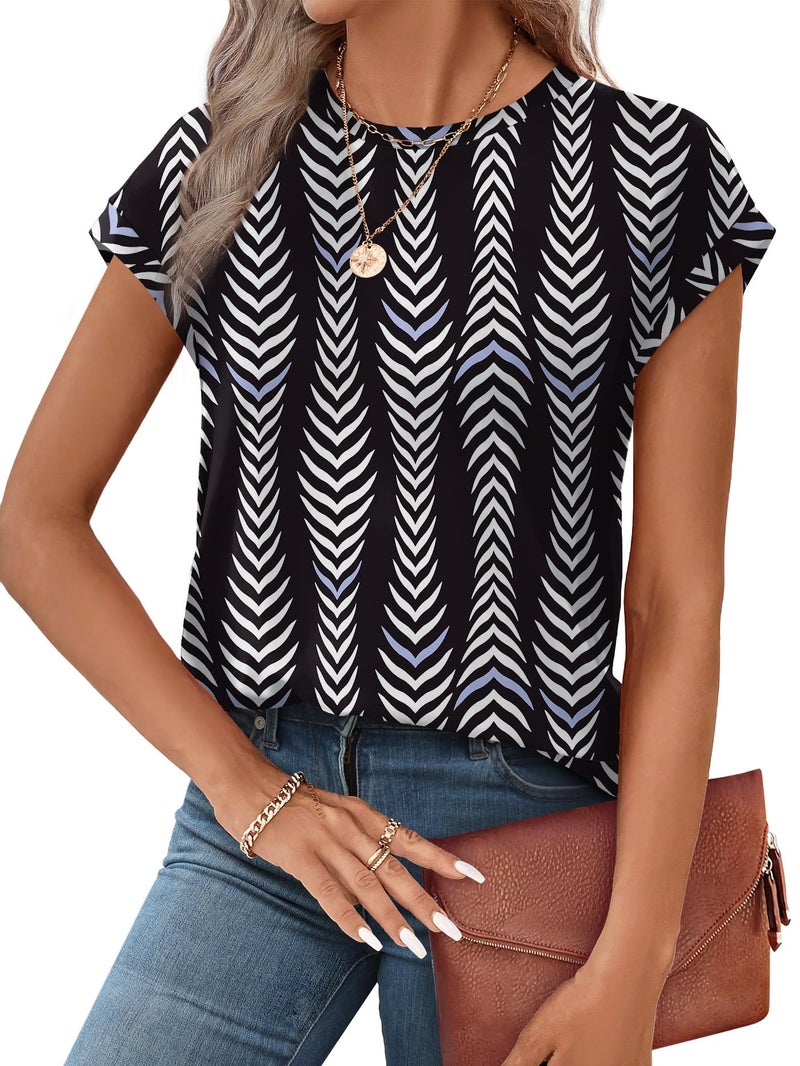 Alaroo Womens Summer Tops Short Sleeve Shirts Spring Clothes Crew Neck Cute Trendy Vacation Outfits Tunic Blouses Vertical Striped Print 58 XL - Image 4
