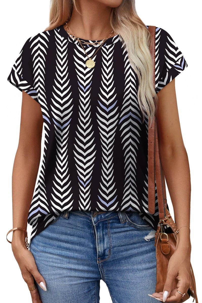 Alaroo Womens Summer Tops Short Sleeve Shirts Spring Clothes Crew Neck Cute Trendy Vacation Outfits Tunic Blouses Vertical Striped Print 58 XL - Image 2