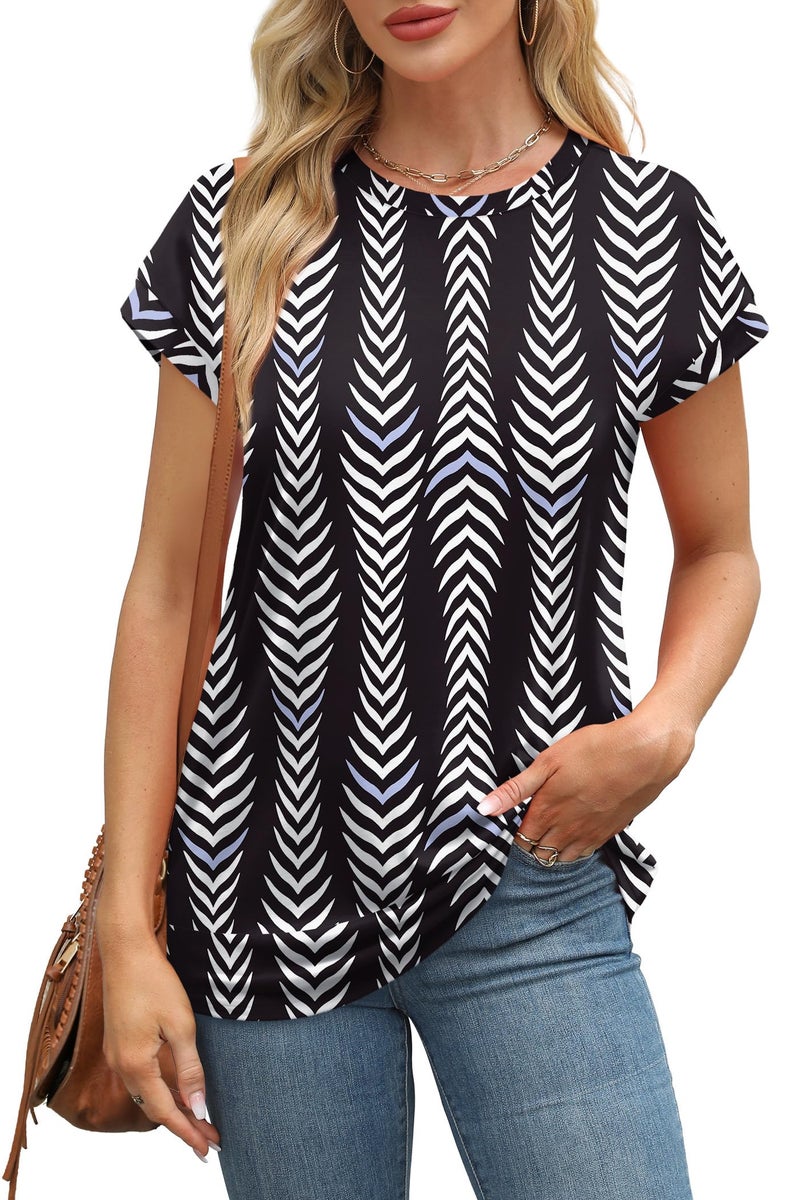 Alaroo Womens Summer Tops Short Sleeve Shirts Spring Clothes Crew Neck Cute Trendy Vacation Outfits Tunic Blouses Vertical Striped Print 58 XL - Image 3