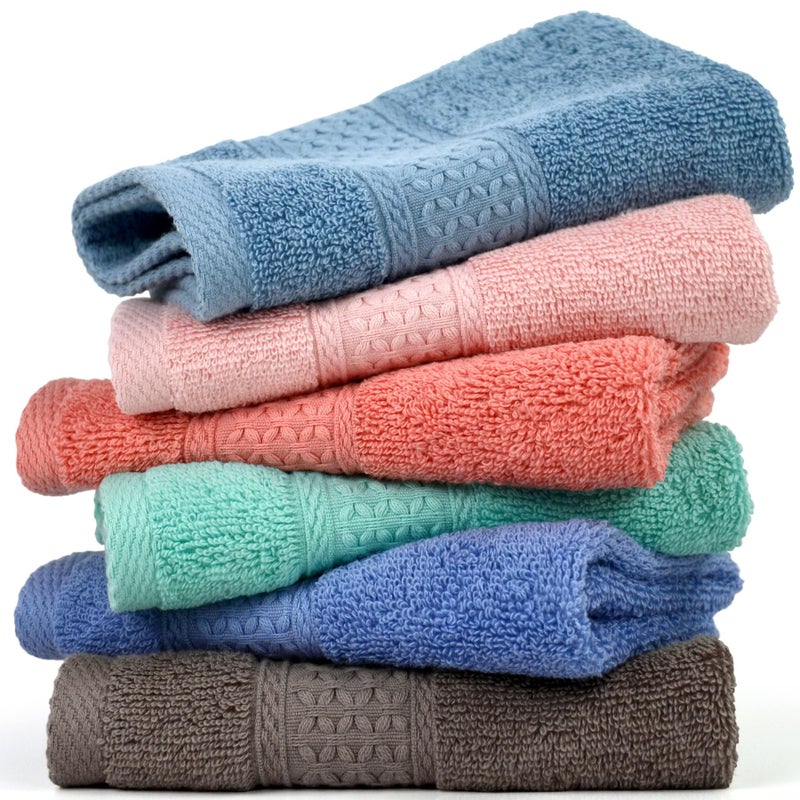 cleanbear Face-cloth Washcloths Set 100% cotton  High Absorbent  6-Pack 6 colors  Size13 x13-deep color